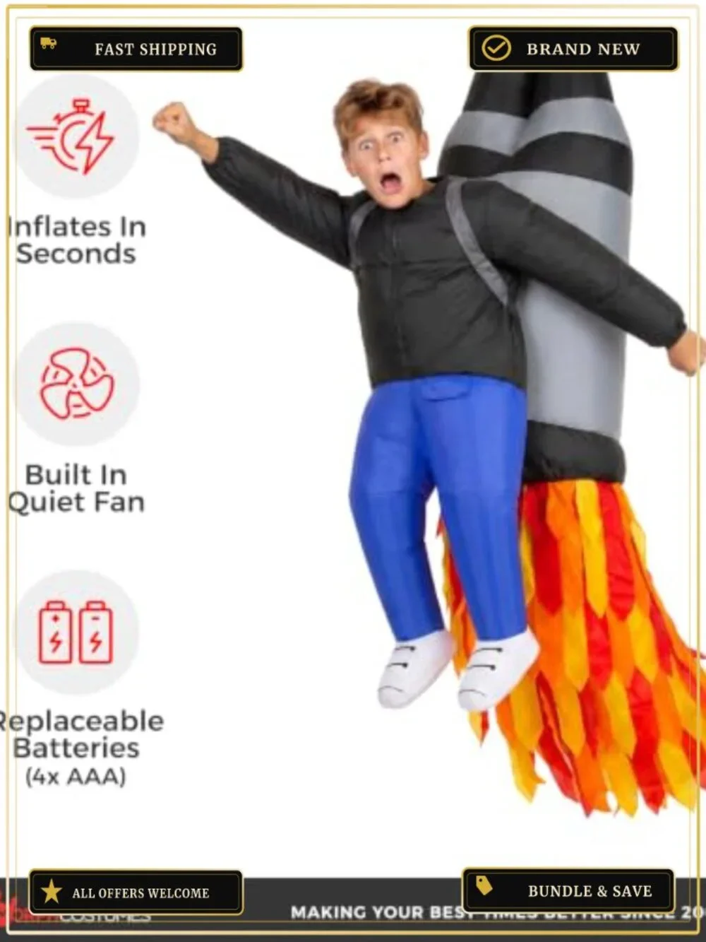 Inflatable Jetpack Costume Kids Blow Up Halloween Space Suit Toy Fan